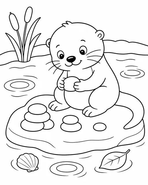 Otter sortiert Flusskiesel