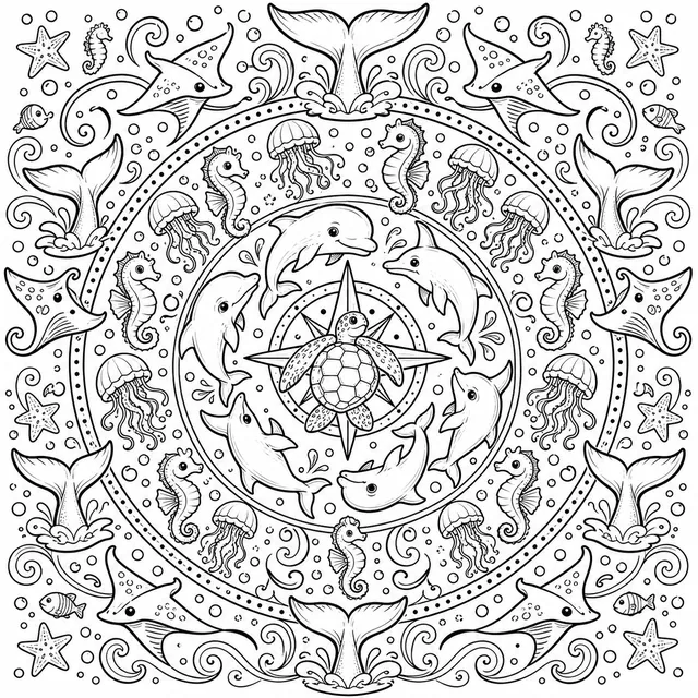 Ocean Wildlife as a Mandala