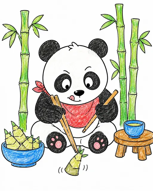 Panda isst Bambus mit Stäbchen – So könnte es aussehen