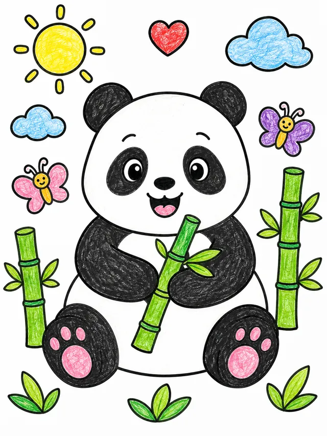 Supersüßer runder Panda hält Bambus