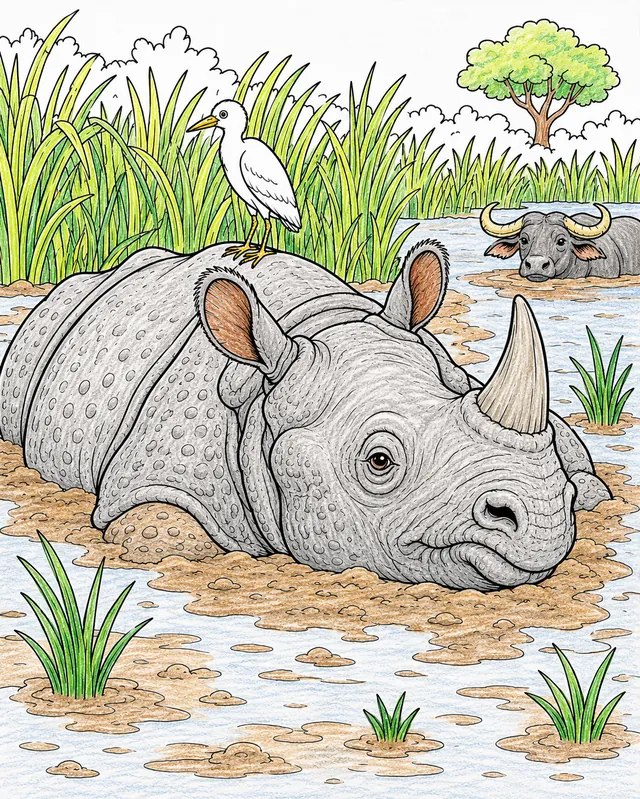 Indisches Nashorn beim Schlammbad – So könnte es aussehen