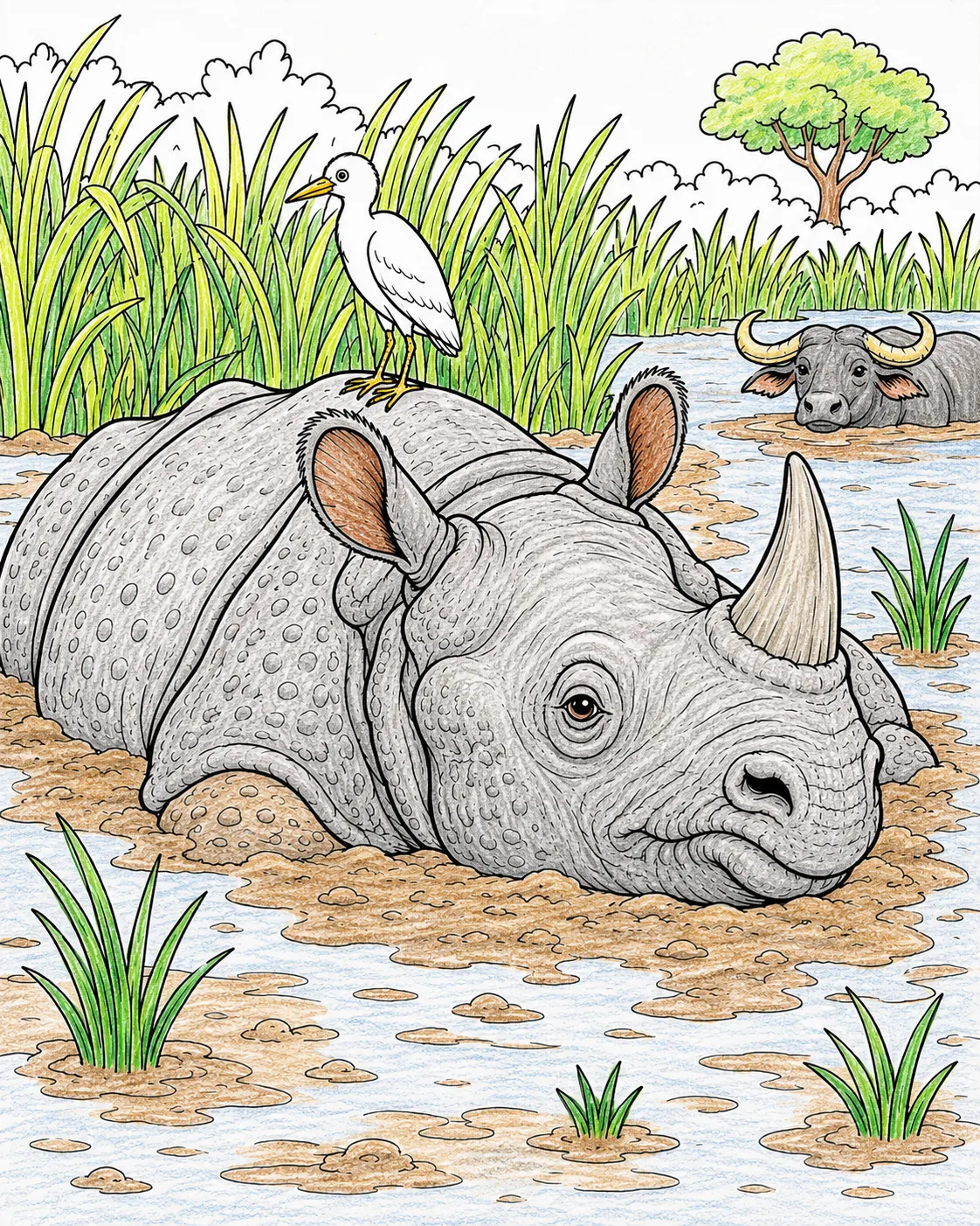 Indisches Nashorn beim Schlammbad