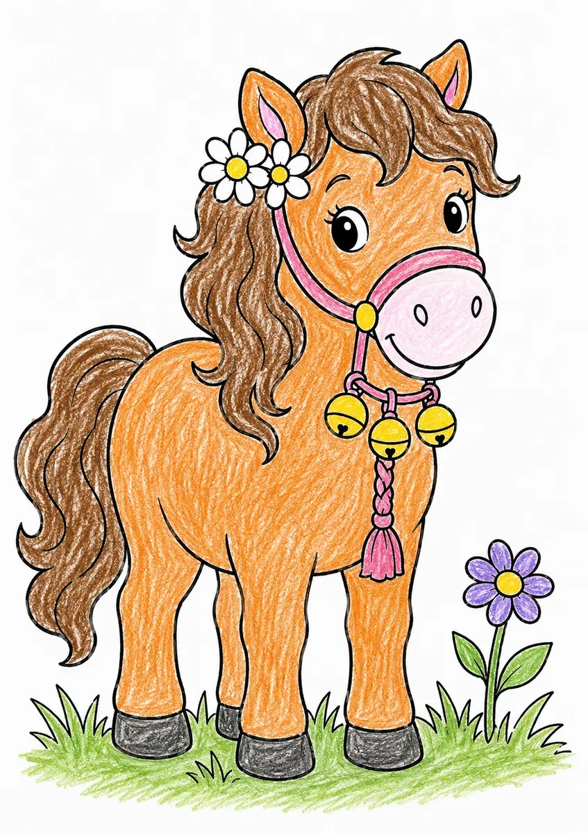 Pony mit Glocken am Zaum