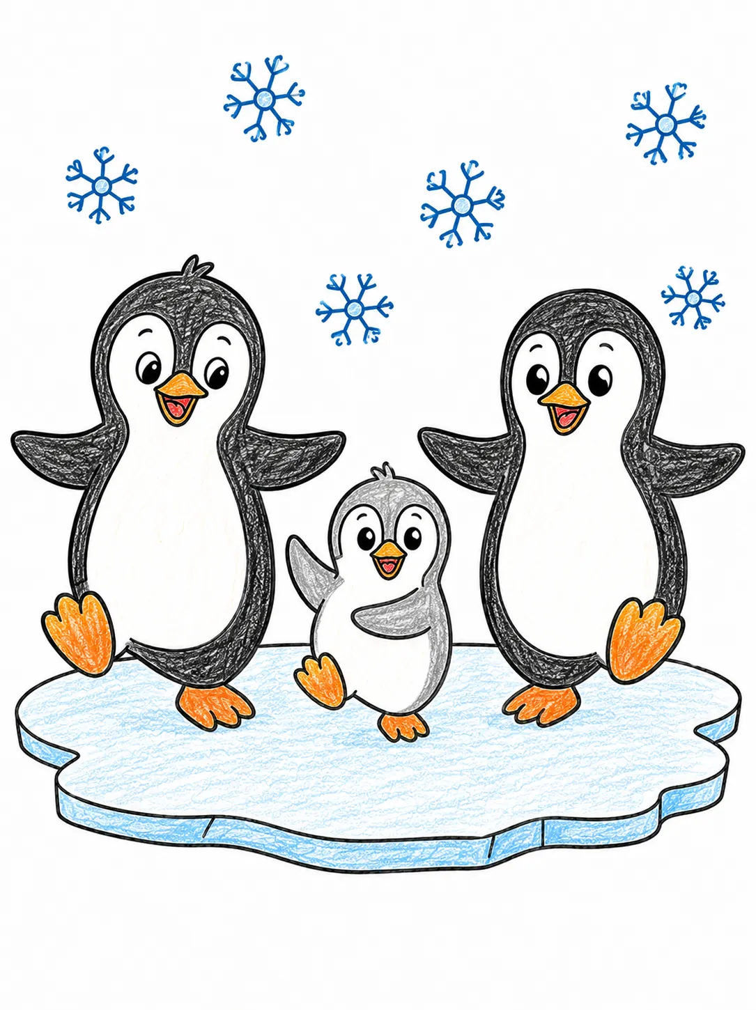 Pinguinfamilie tanzt zusammen