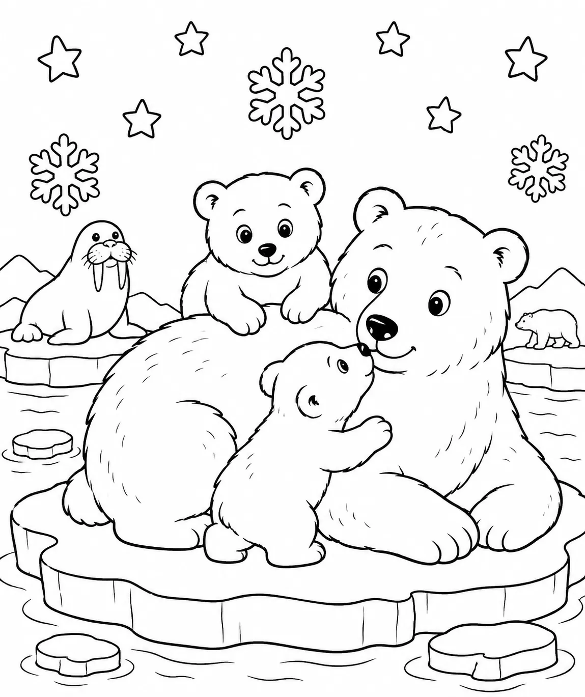 Eisbär-Mutter mit zwei Jungtieren auf einer Eisscholle