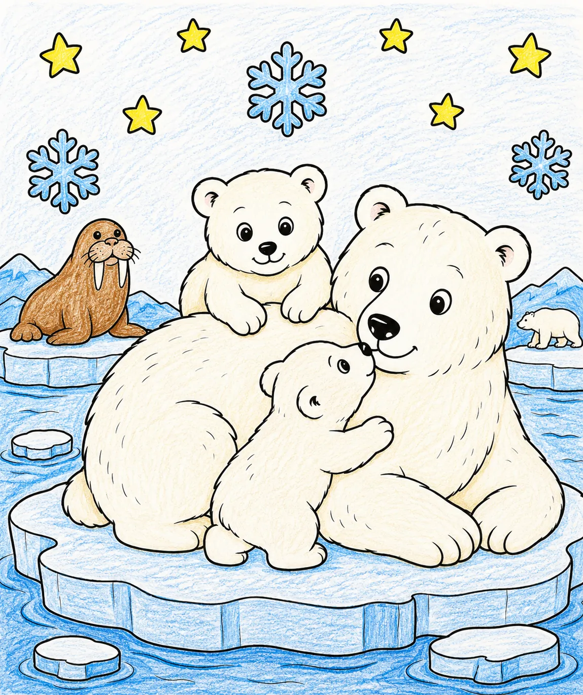 Die Eisbär-Mutter mit Jungtieren