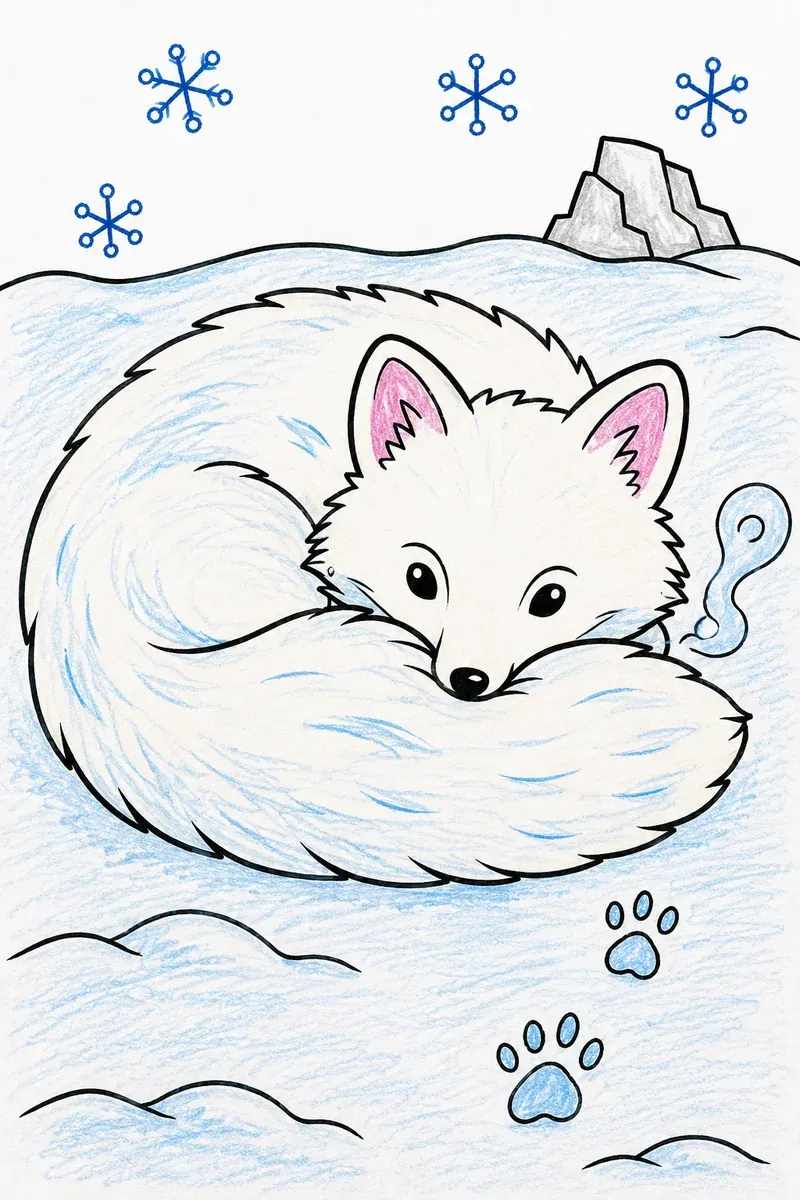 Der Polarfuchs in der Schneelandschaft