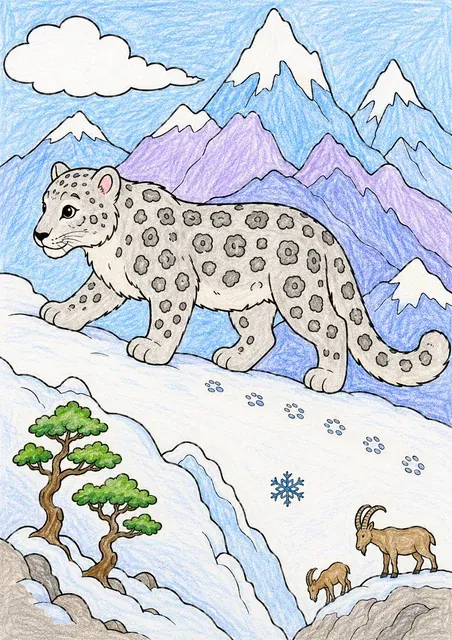 山径上的雪豹 – 涂色效果预览