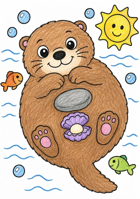 Round sea otter floats on its back with a shellfish on its belly