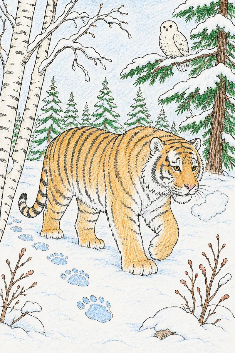 Sibirischer Tiger patrouilliert durch Schneewald