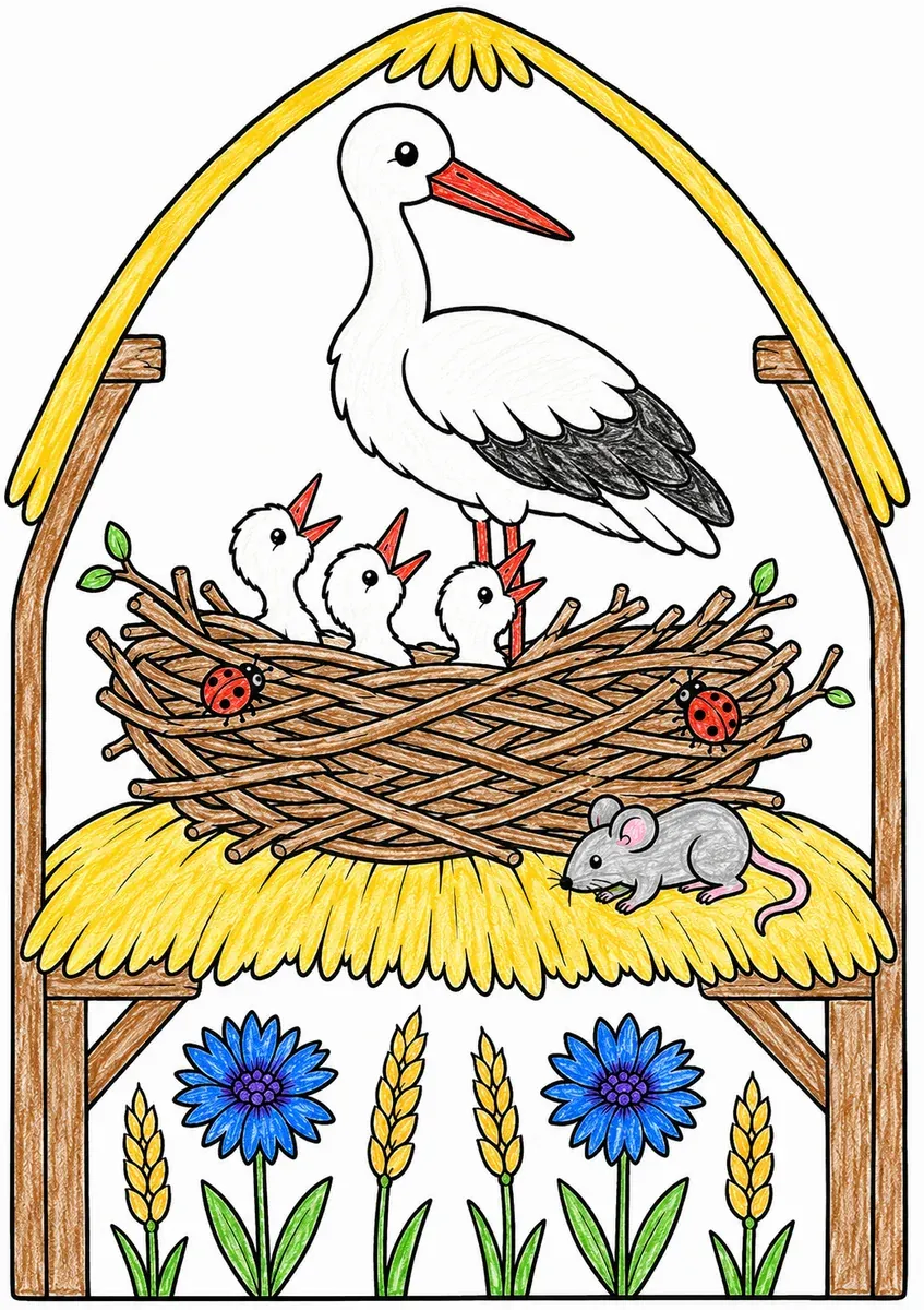 Das Storchennest mit den Jungen