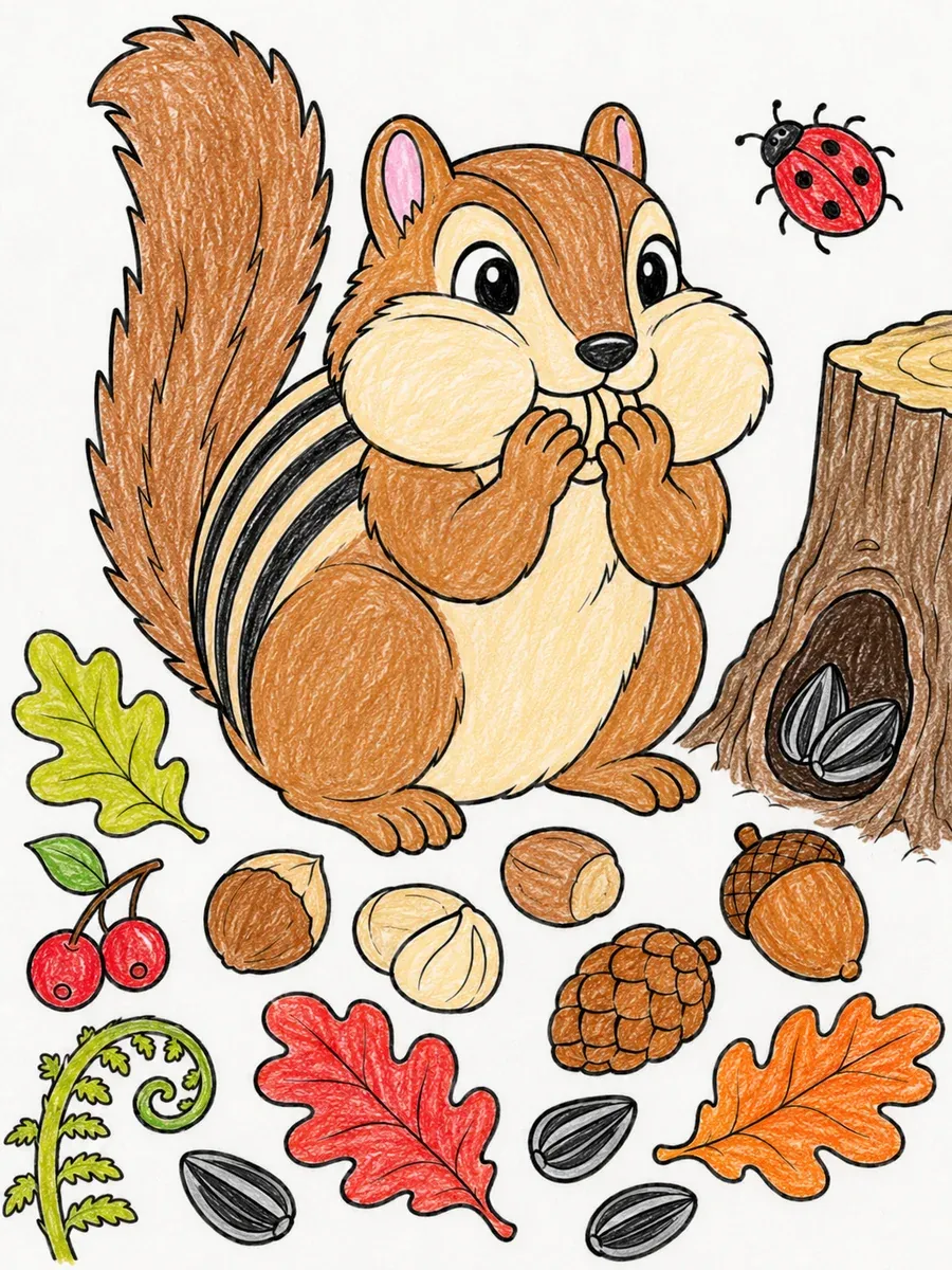 Das Streifenhörnchen mit dem Wintervorrat
