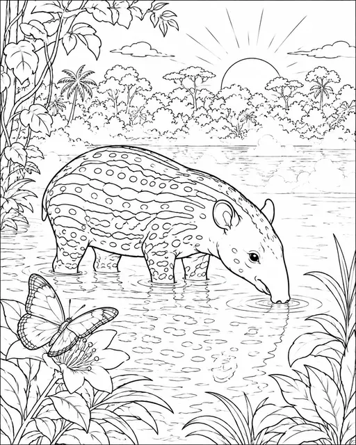 Tapir trinkt im Morgenrot