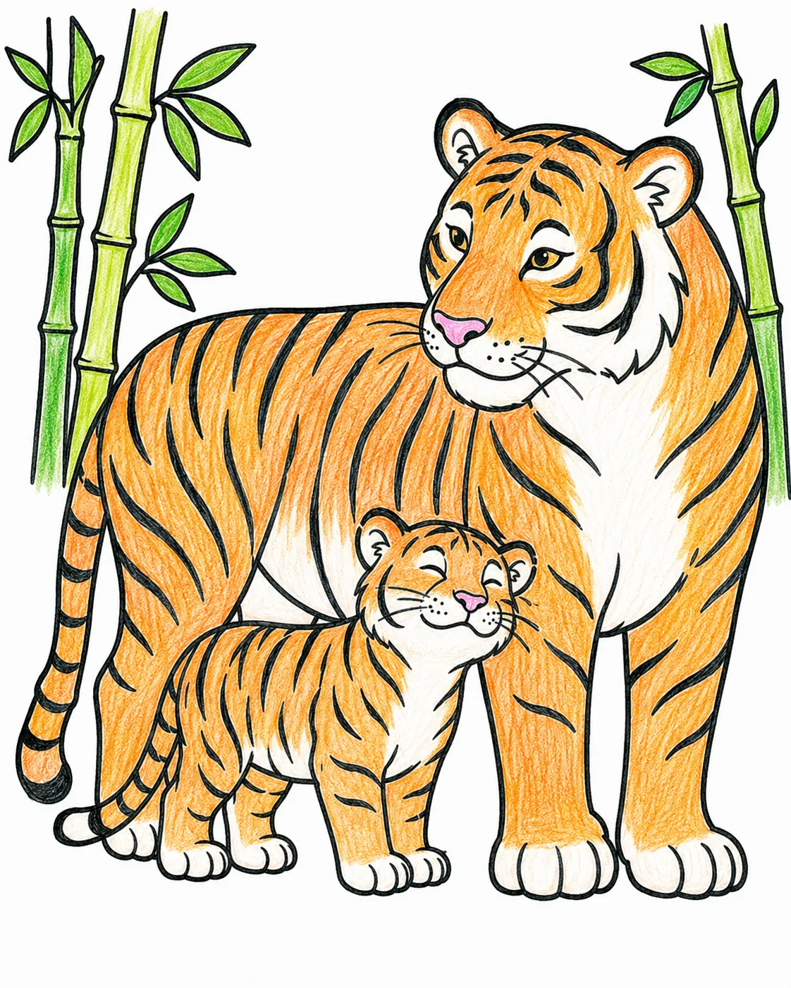 Tigerjunges reibt die Wange an Mamas Seite