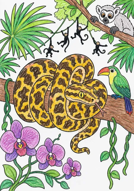 树中的虎纹蟒 – 涂色效果预览