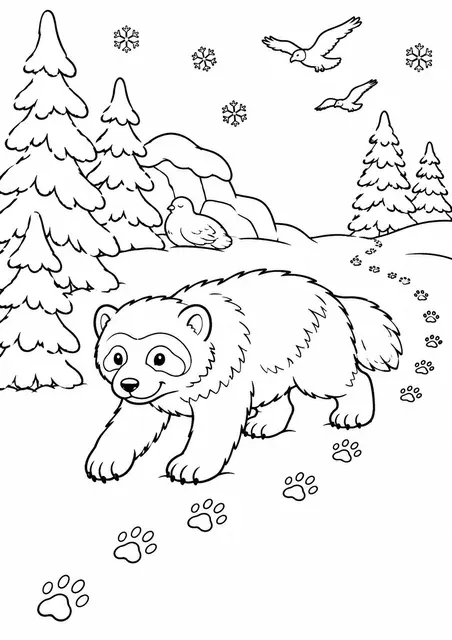 雪迹上的狼獾