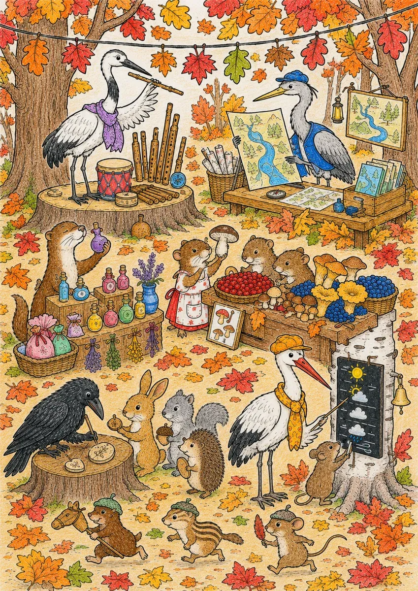 Der Herbstmarkt der Waldtiere