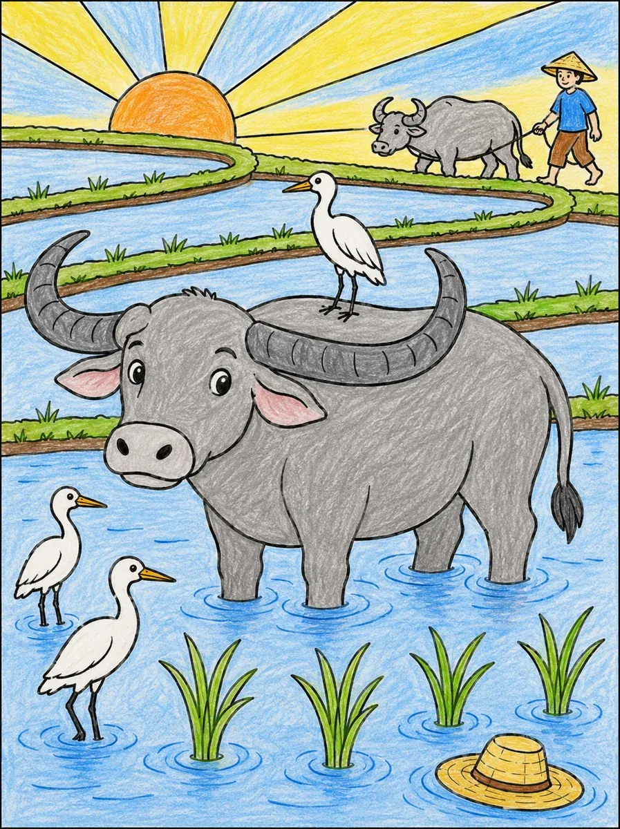 Der Wasserbüffel im Reisfeld