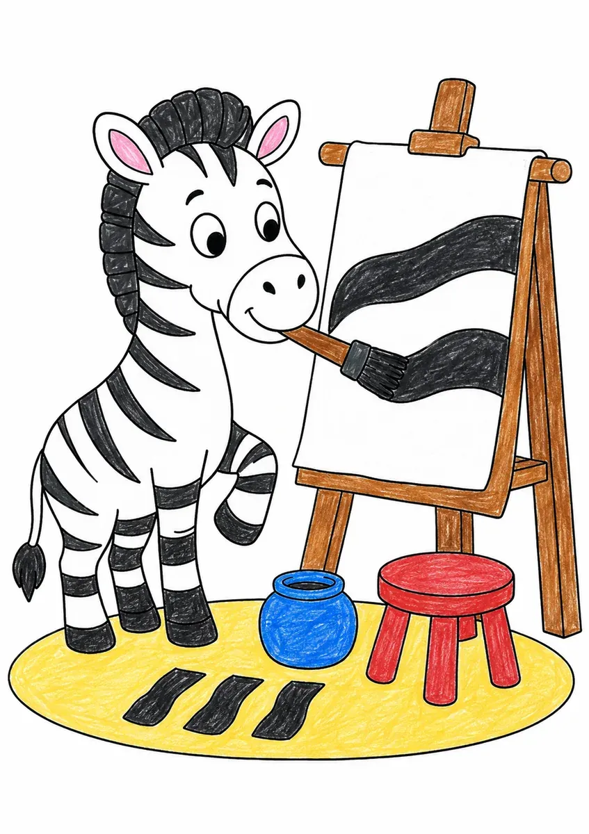 Zebra malt Streifen nach
