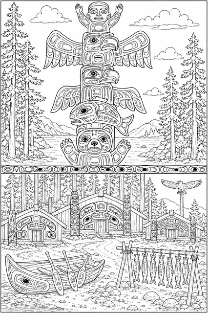 Der Tlingit-Totempfahl im Dorf