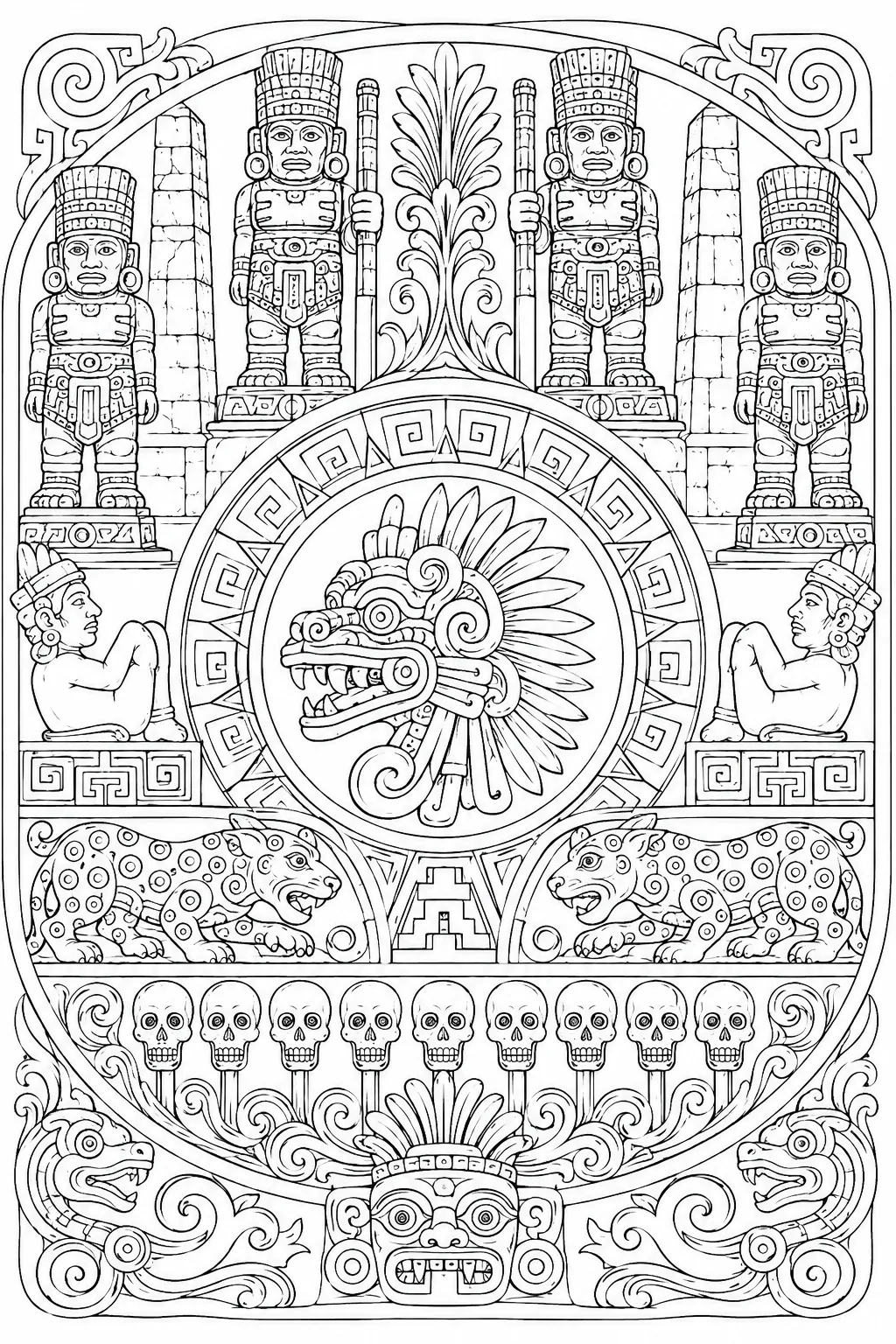 Toltec Tula: Atlantean butterfly pectoral atlatl / Chacmool reclining offering / jaguar eagle heart / Quetzalcoatl serpent / Tzompantli skull Venus