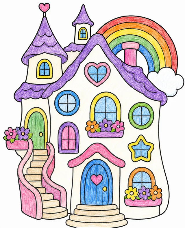 Traumhaus mit bunten Fenstern und Türmchen – So könnte es aussehen