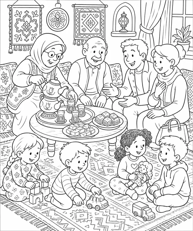 Türkische Familie lädt neue Nachbarsfamilie herzlich zum traditionellen Teetrinken ein