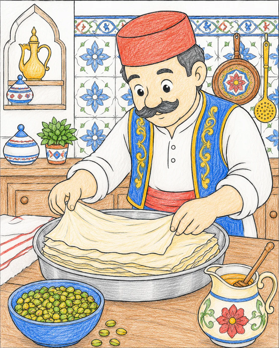 Türkischer Koch bereitet Baklava zu