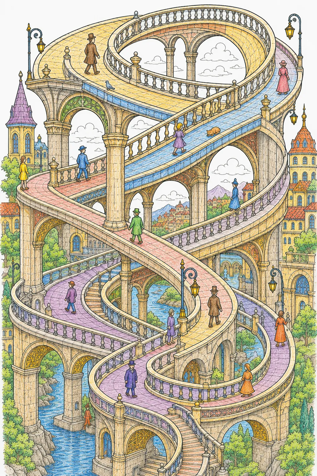 Unmögliche Brücke mit verschlungenen Bögen