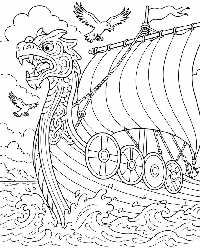 Der prächtige Drachenbug eines Wikinger-Longships auf dem Meer