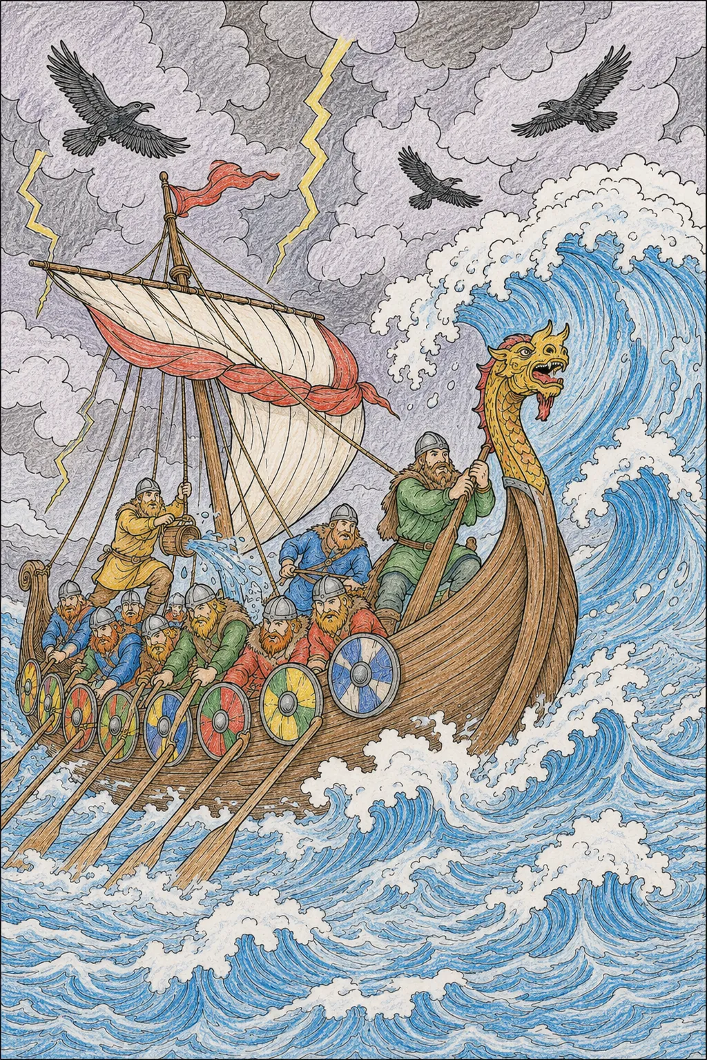 Wikinger-Longship im Nordsee-Sturm – die Besatzung kämpft gegen die Wellen