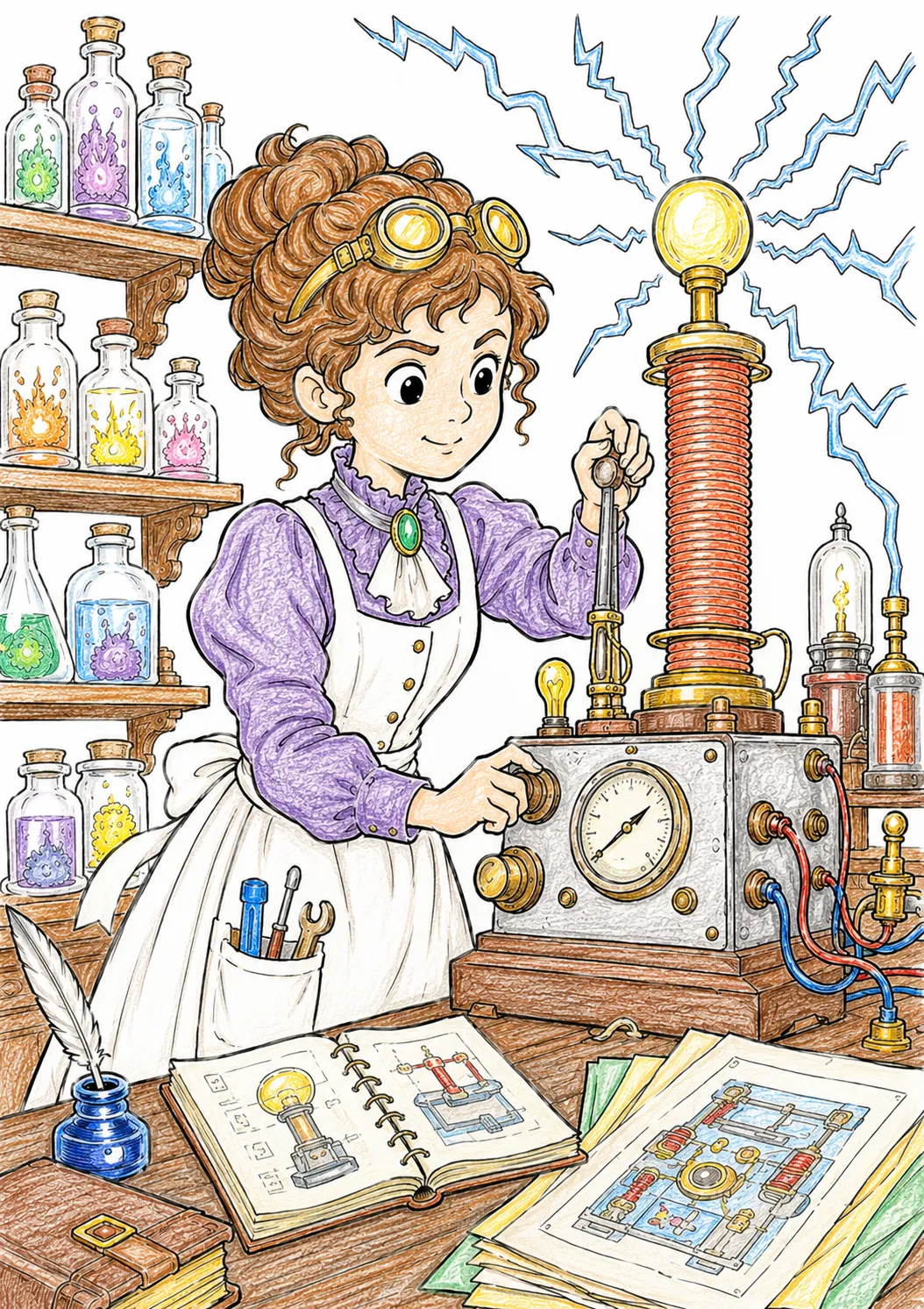 Victorian Female Inventor in Her Electric Laboratory