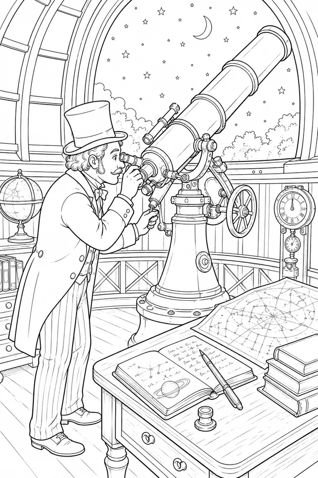 Viktorianischer Astronom am Riesenfernrohr der Sternwarte