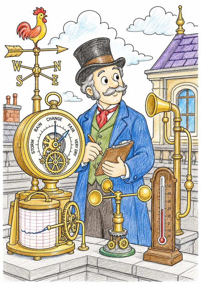 Viktorianischer Meteorologe mit Steampunk-Messinstrumenten – So könnte es aussehen