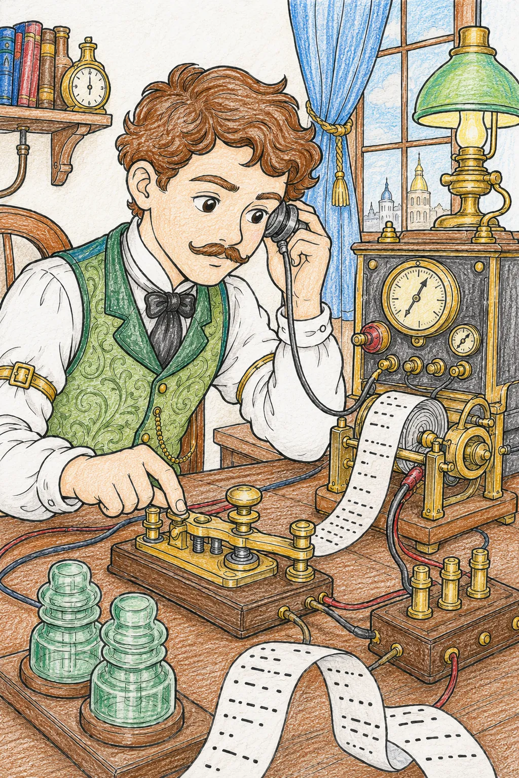 Viktorianischer Telegraphist am Morseapparat