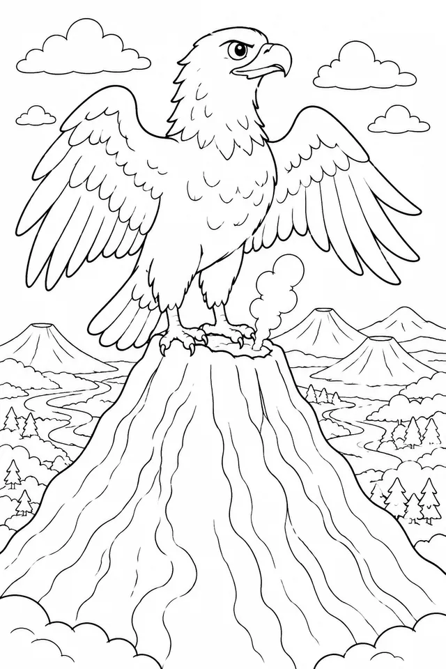 Águila mirando desde cono volcánico