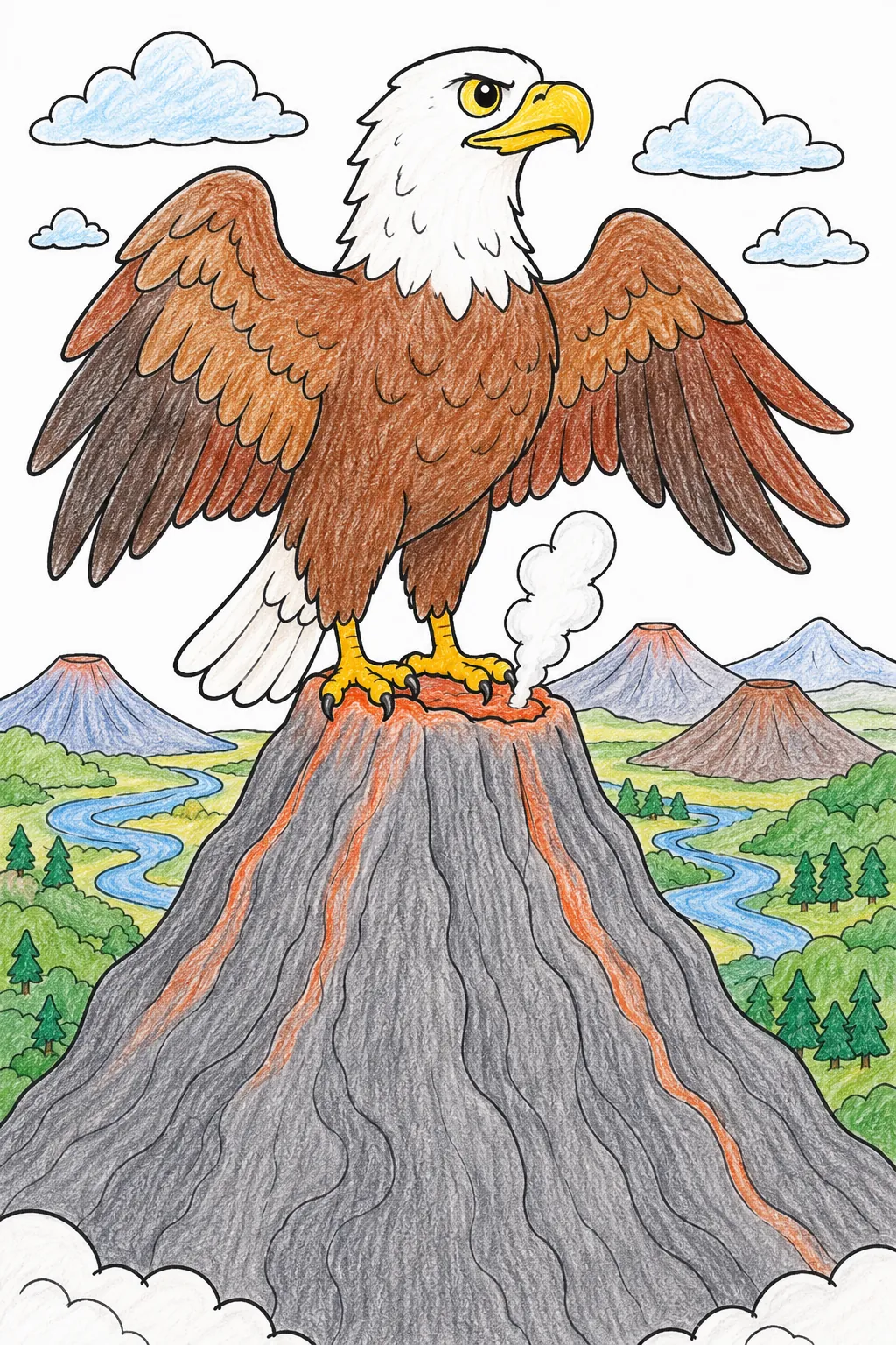 Adler schaut von Vulkankegel