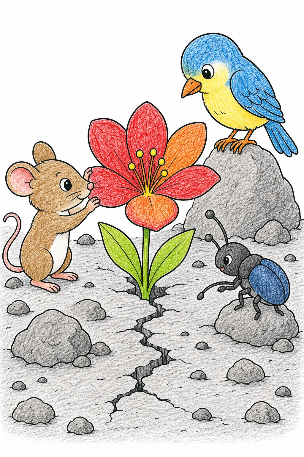 Vulkanfels-Blume blüht in Asche
