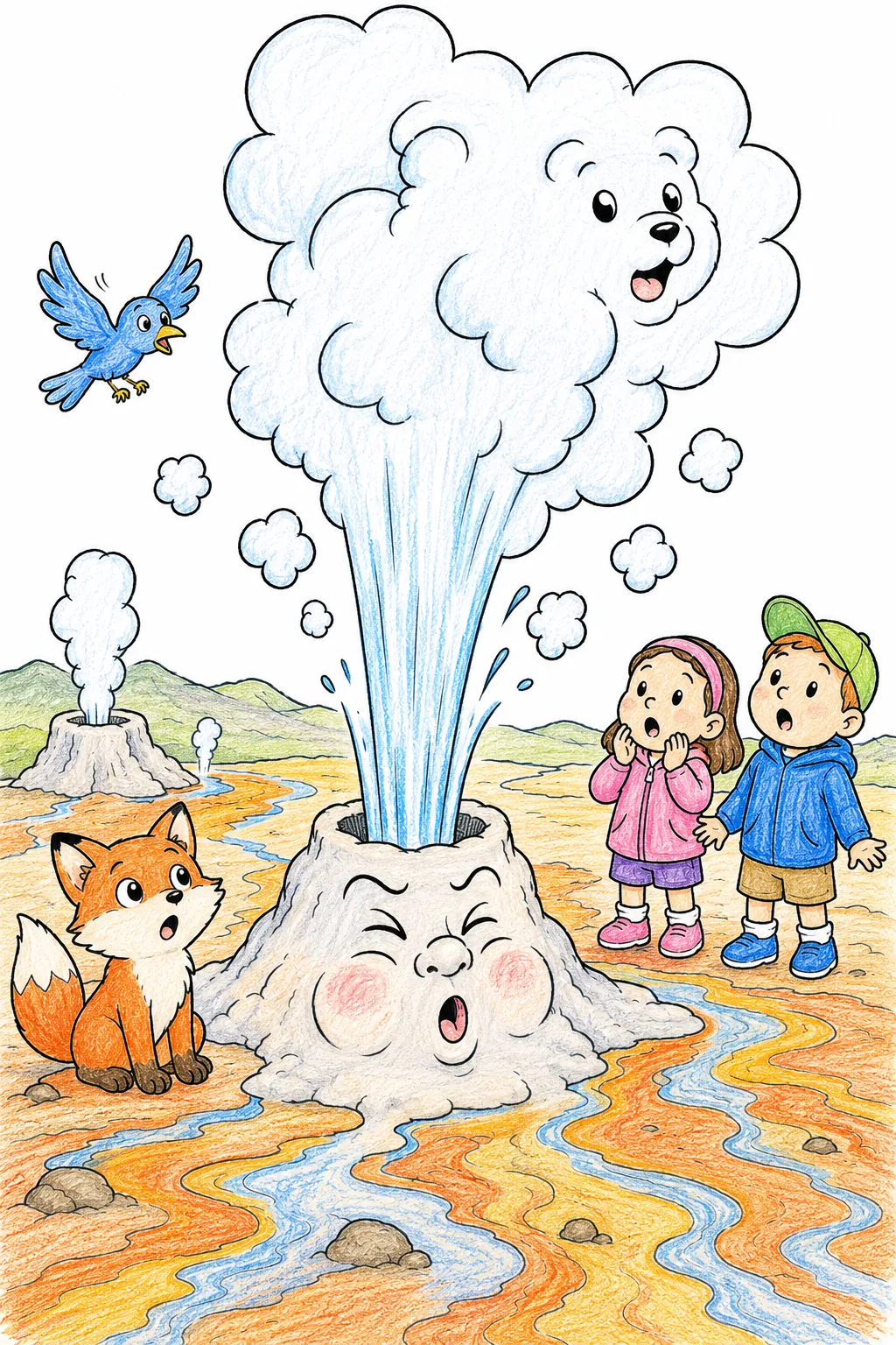间歇泉从地洞喷出蒸汽
