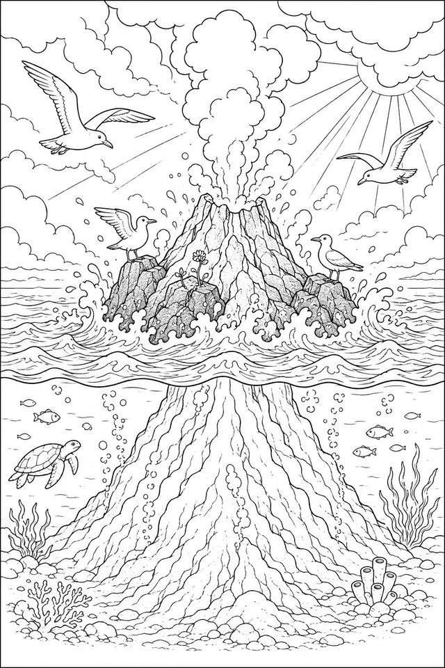Volcanic Island Emerging from the Sea
