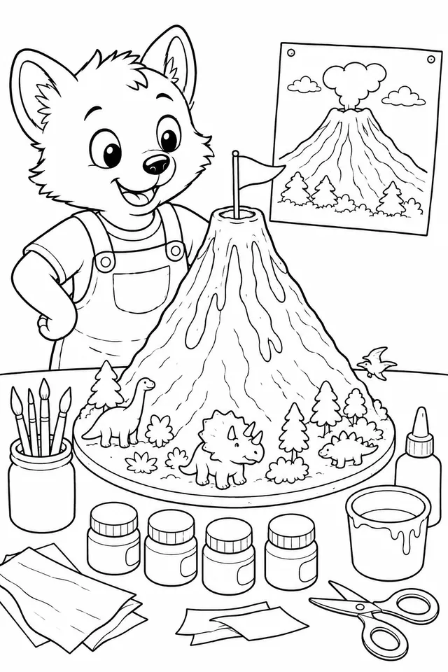 小孩制作火山模型