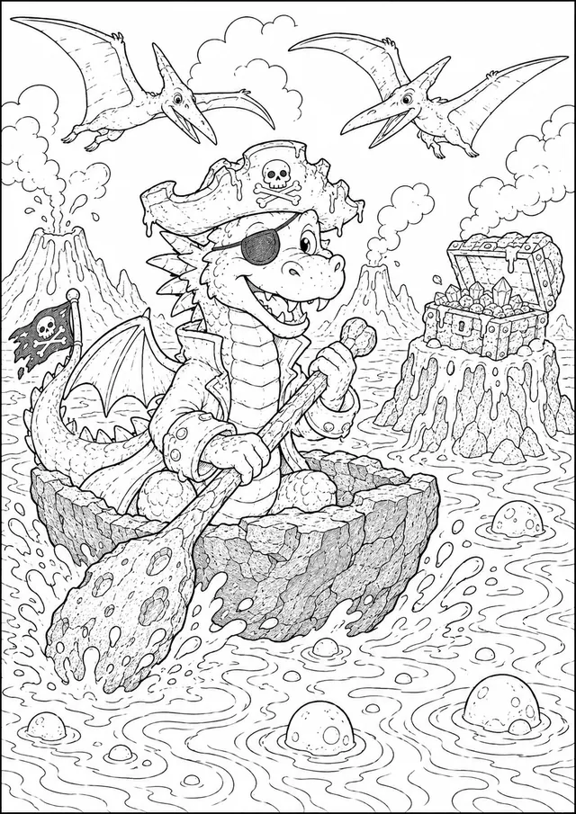 Lavapirat-Drache paddelt im Magmameer