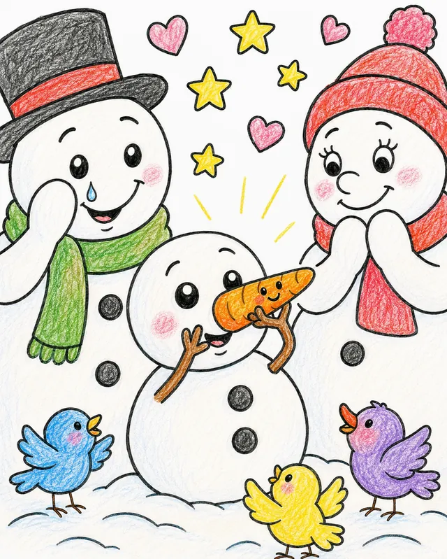 Der Baby-Schneemann setzt seine erste Karotte ein – So könnte es aussehen