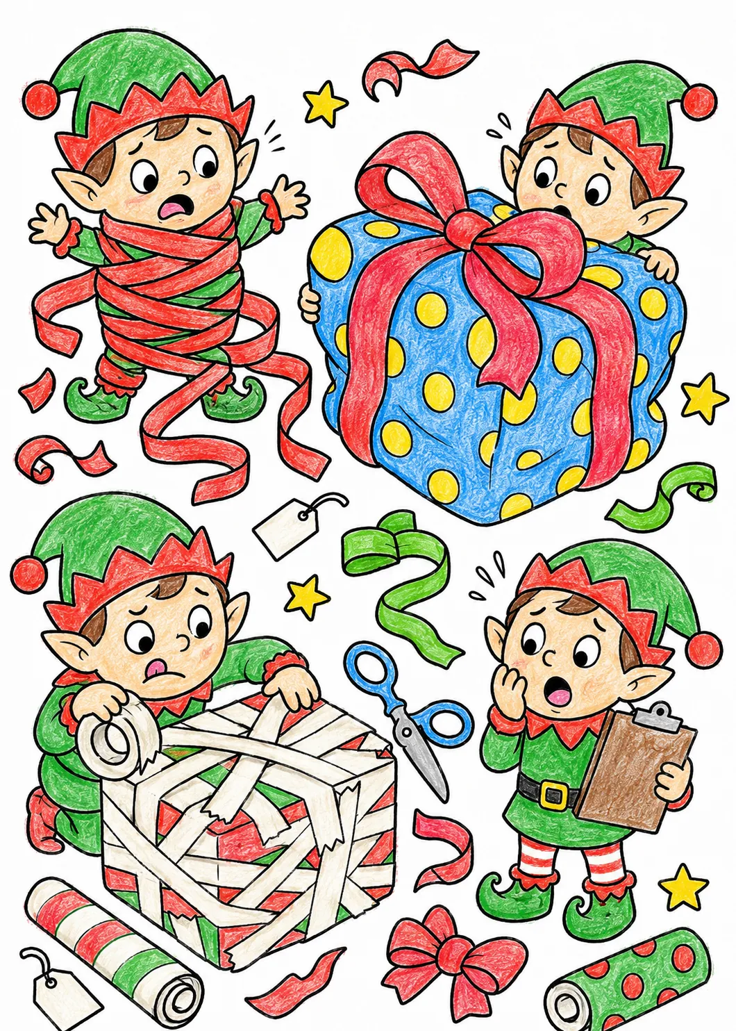 Die Elfen packen Geschenke ein — totales Chaos