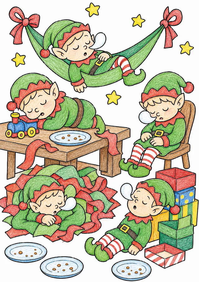 Los elfos agotados duermen después de Navidad – Asi podria quedar