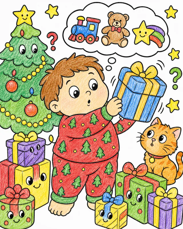 Das Kind schüttelt die Weihnachtsgeschenke – So könnte es aussehen