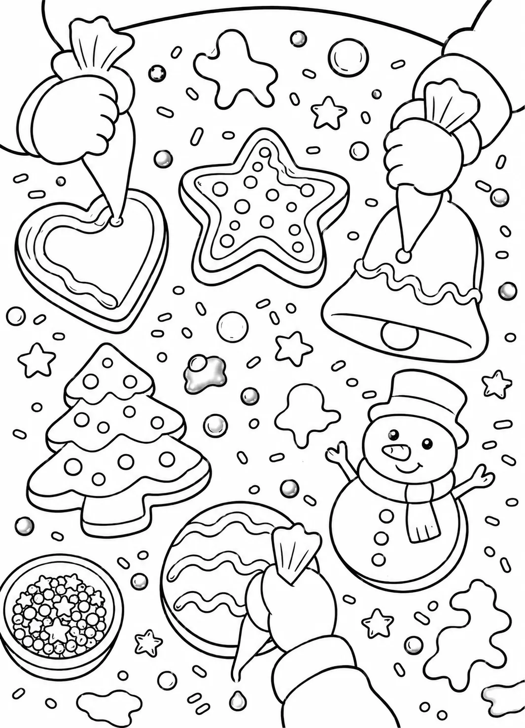 Runde Weihnachtskekse werden mit buntem Zuckerguss dekoriert
