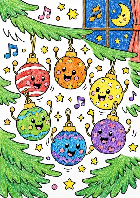 Die Weihnachtskugeln tanzen bei Nacht – So könnte es aussehen