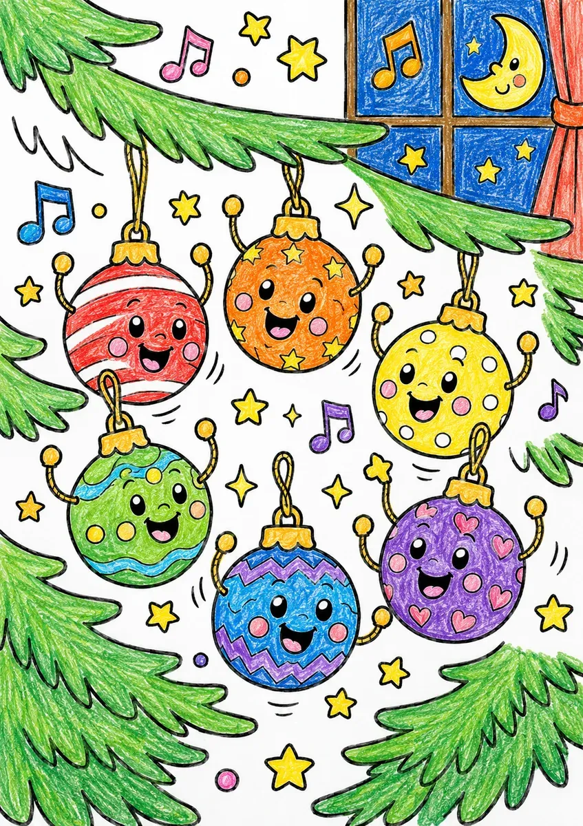 Die Weihnachtskugeln tanzen bei Nacht