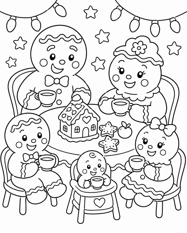 Die Lebkuchen-Familie am Kaffeetisch